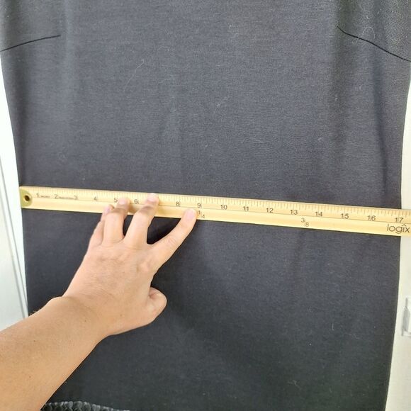 Spense Black Sleeveless Sheath Dress Faux Leather Piping & Hemline Sz 10 - Picture 9 of 11